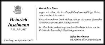 Anzeige von Heinrich Inselmann von LZ
