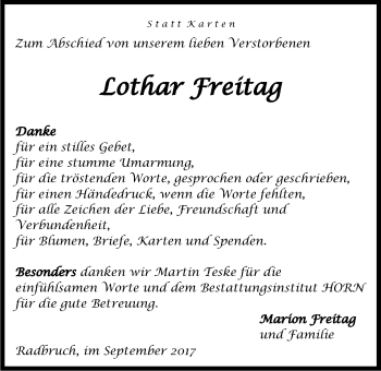 Anzeige von Lothar Freitag von LZ