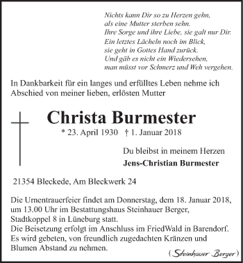 Anzeige von Christa Burmester von LZ