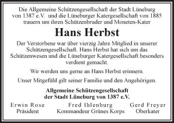 Anzeige von Hans Herbst von LZ