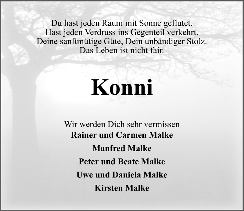  Traueranzeige für Kornelia Malke vom 03.01.2018 aus LZ
