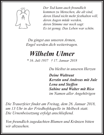Anzeige von Wilhelm Ulmer von LZ