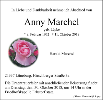 Anzeige von Anny Marchel von LZ