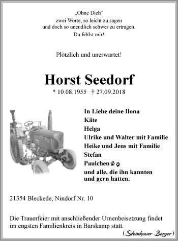 Anzeige von Horst Seedorf von LZ
