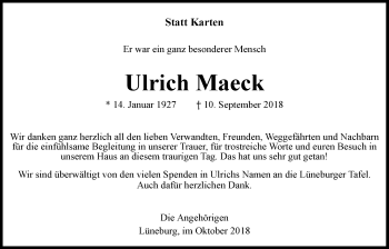 Anzeige von Ulrich Maeck von LZ