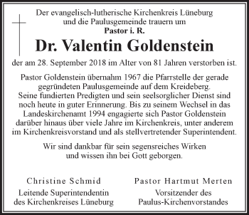 Anzeige von Valentin Goldenstein von LZ