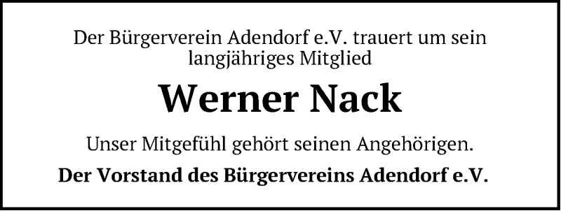  Traueranzeige für Werner Nack vom 24.10.2018 aus LZ