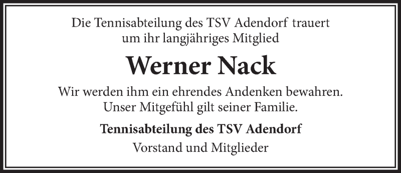  Traueranzeige für Werner Nack vom 23.10.2018 aus LZ