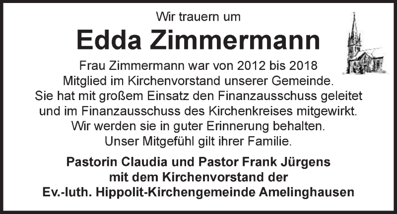  Traueranzeige für Edda Zimmermann vom 20.11.2018 aus LZ