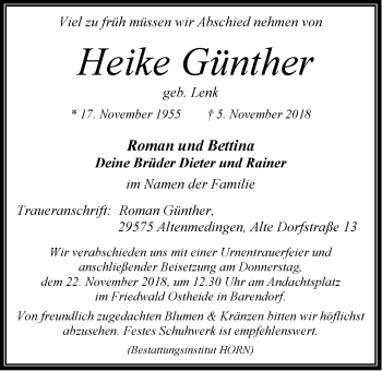 Anzeige von Heike Günther von LZ