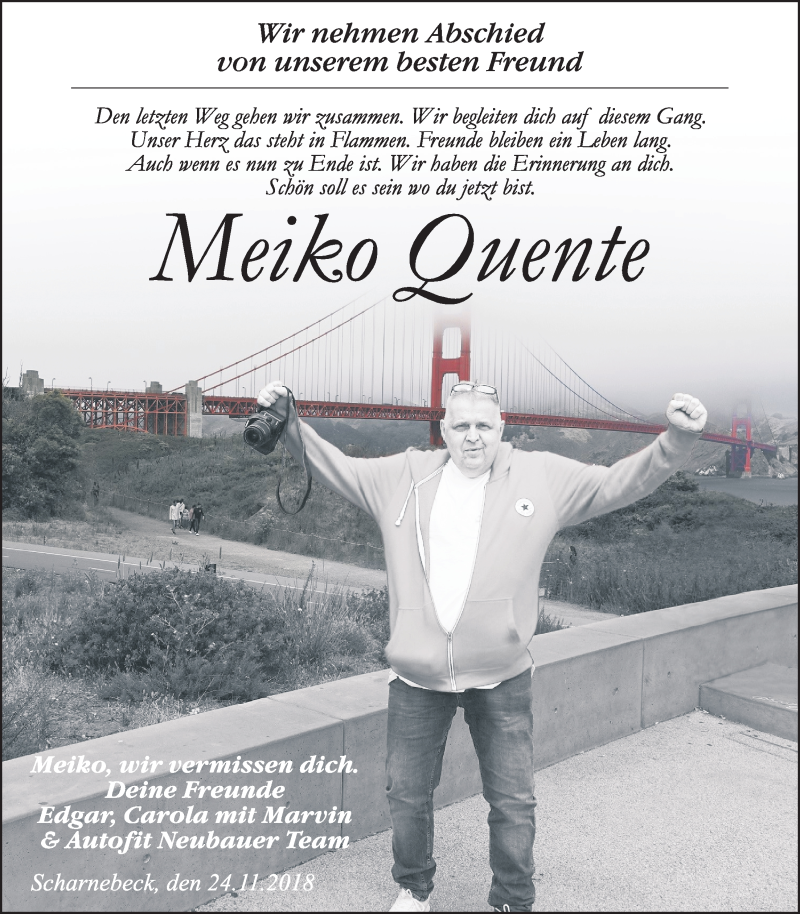  Traueranzeige für Meiko Quente vom 24.11.2018 aus LZ