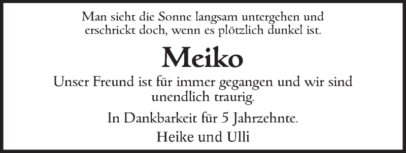  Traueranzeige für Meiko Quente vom 24.11.2018 aus LZ