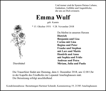 Anzeige von Emma Wulf von LZ