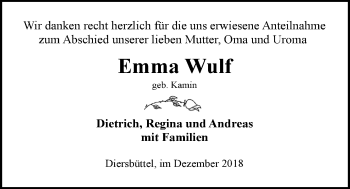 Anzeige von Emma Wulf von LZ