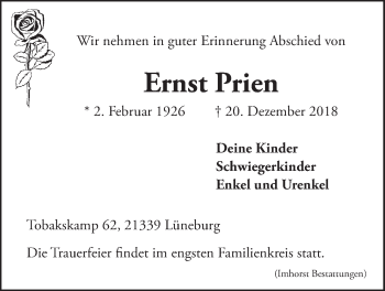 Anzeige von Ernst Prien von LZ