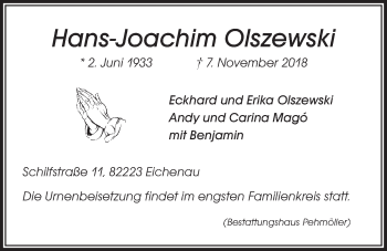 Anzeige von Hans-Joachim Olszewski von LZ