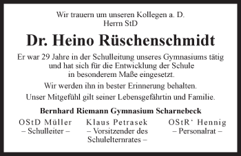 Anzeige von Heino Rüschenschmidt von LZ