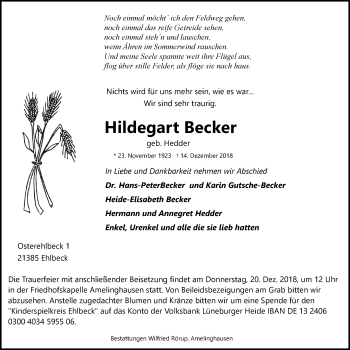 Anzeige von Hildegart Becker von LZ