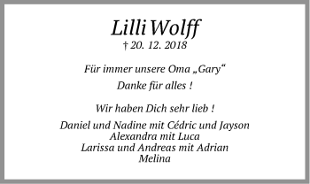 Anzeige von Lilli Wolff von LZ