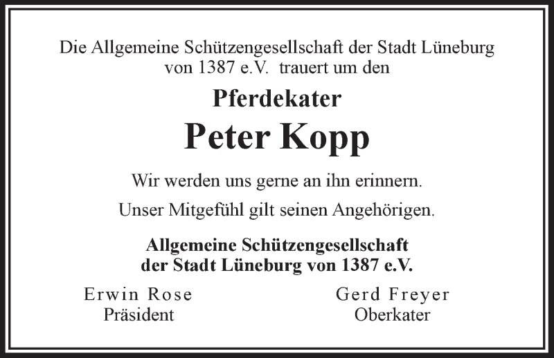  Traueranzeige für Peter Kopp vom 22.12.2018 aus LZ