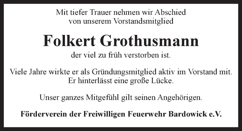  Traueranzeige für Folkert Horst Grothusmann vom 24.02.2018 aus LZ