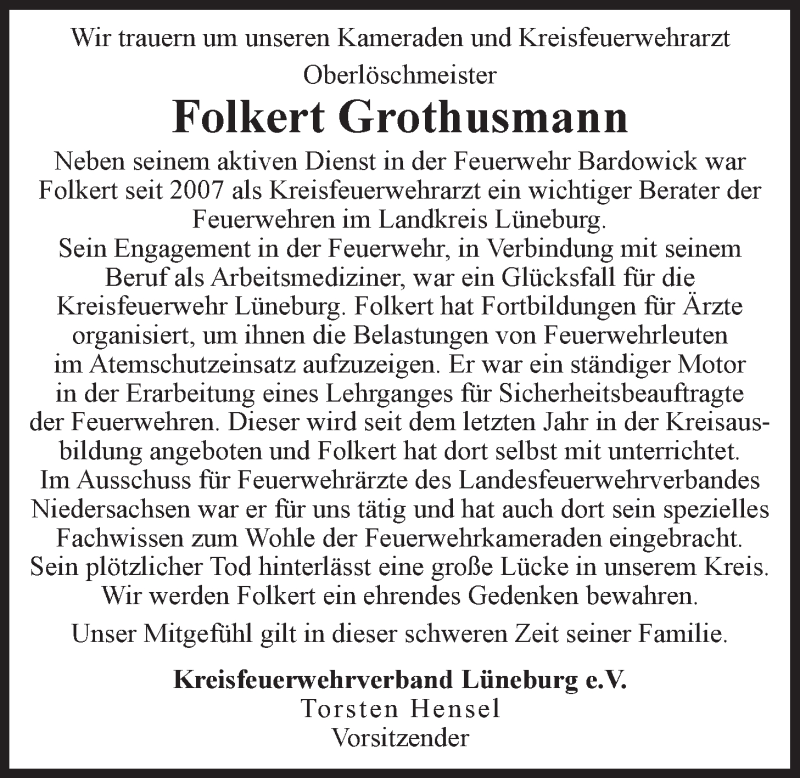  Traueranzeige für Folkert Horst Grothusmann vom 24.02.2018 aus LZ