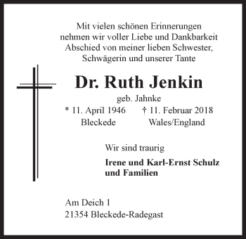 Anzeige von Ruth Jenkin von LZ