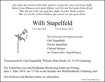 Anzeige von Willi Stapelfeld von LZ