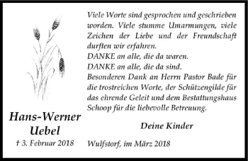 Anzeige von Hans-Werner Uebel von LZ