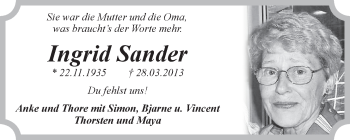 Anzeige von Ingrid Sander von LZ