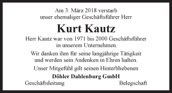 Anzeige von Kurt Kautz von LZ