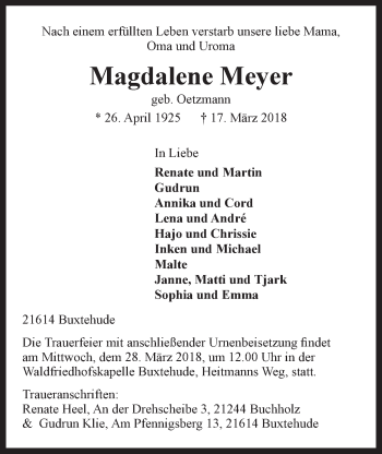 Anzeige von Magdalene Meyer von LZ