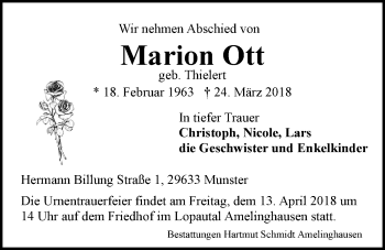 Anzeige von Marion Ott von LZ