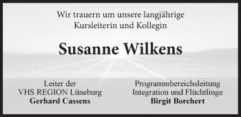Anzeige von Susanne Wilkens von LZ