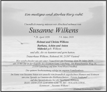 Anzeige von Susanne Wilkens von LZ