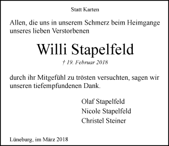 Anzeige von Willi Stapelfeld von LZ
