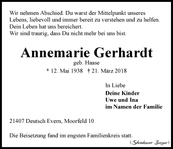 Anzeige von Annemarie Gerhardt von LZ