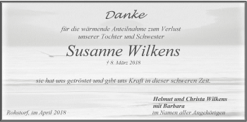 Anzeige von Susanne Wilkens von LZ