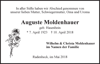 Anzeige von Auguste Moldenhauer von LZ