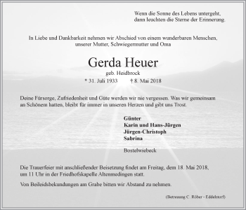 Anzeige von Gerda Heuer von LZ