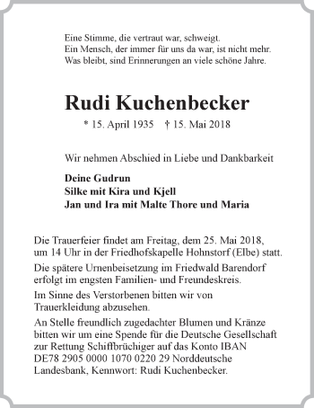 Anzeige von Rudi Kuchenbecker von LZ