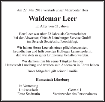 Anzeige von Waldemar Leer von LZ