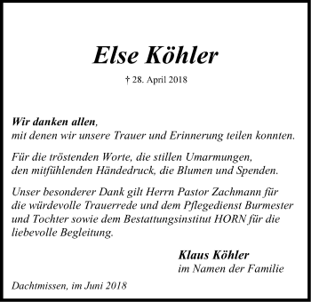 Anzeige von Else Köhler von LZ