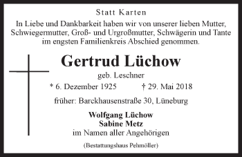 Anzeige von Gertrud Lüchow von LZ