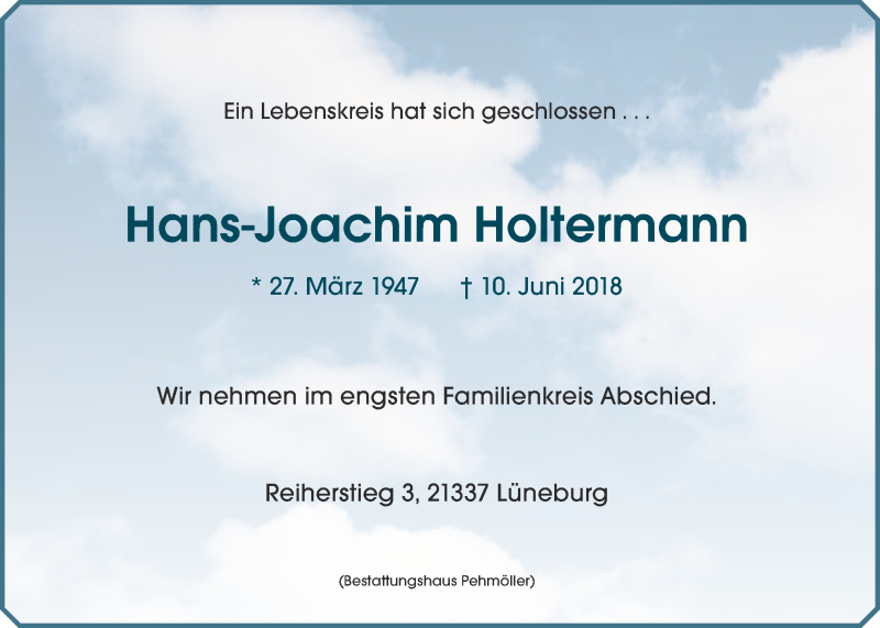  Traueranzeige für Hans-Joachim Holtermann vom 16.06.2018 aus LZ