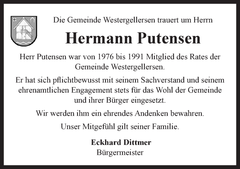  Traueranzeige für Hermann Putensen vom 09.06.2018 aus LZ