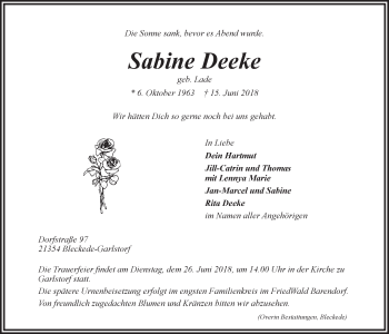 Anzeige von Sabine Deeke von LZ