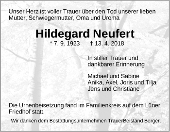 Anzeige von Hildegard Neufert von LZ