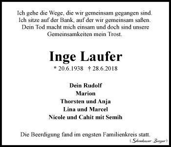 Anzeige von Inge Laufer von LZ