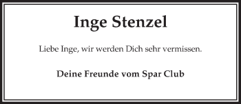 Anzeige von Inge Stenzel von LZ